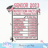 Senior 2023 Nutrition Facts sublimation design, png for sublimation, Retro School design, Senior PNG, Graduation day PNG