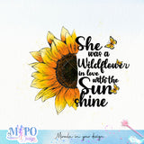 She was a wildflower in love with the sunshine sublimation design, png for sublimation, Retro sunflower PNG, hobbies vibes png