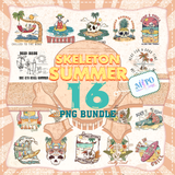 Skeleton Summer Vibes Bundle,  Retro Skull Skeleton Png, Beach Skeleton design, Groovy Summer Png, Beach Vibes Png, Summer Vacation Png