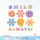 Smile always! sublimation design, png for sublimation, Retro png, Positive quote PNG