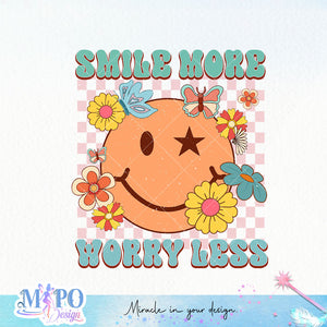 Smile more worry less sublimation design, png for sublimation, retro sublimation, inspiring png
