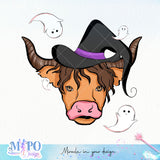 Spooky Heifer sublimation design, png for sublimation, retro halloween vibes png, halloween animals png