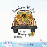 Sunflower Wishes and Honey bee kisses sublimation design, png for sublimation, Retro sunflower PNG, hobbies vibes png