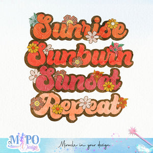 Sunrise Sunburn Sunset Repeat sublimation design, png for sublimation, Summer png, Beach vibes PNG