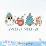 Sweater weather sublimation design, png for sublimation, Christmas PNG, Retro Christmas Blue PNG