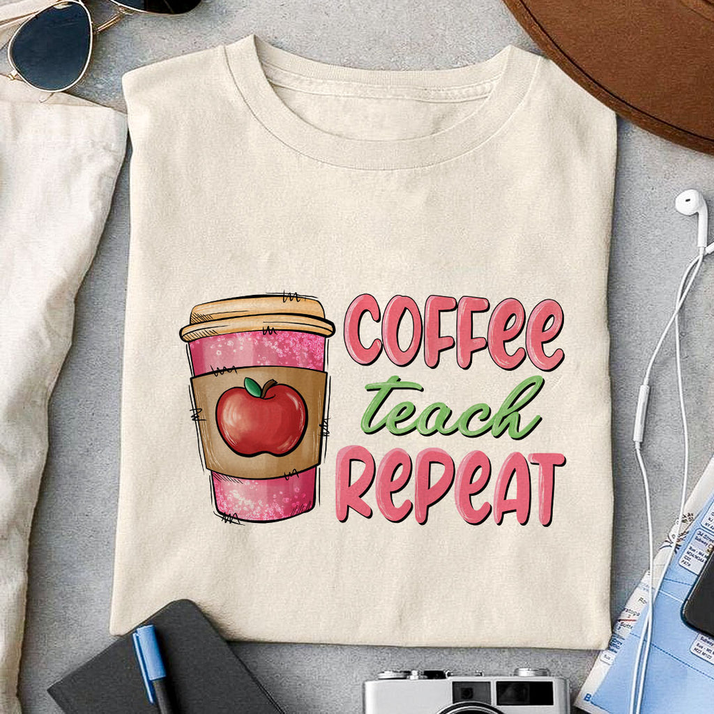 Coffee Teach Repeat Sublimation Design, Png For Sublimation, Coffee Vi 
