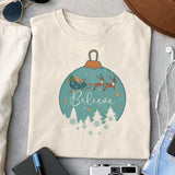 Believe sublimation design, png for sublimation, Christmas PNG, Retro Christmas Blue PNG