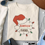 Santa's Favorite Teacher design, png for sublimation, Christmas PNG, Christmas lights PNG