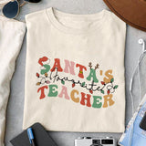 Santa's Favorite Teacher design, png for sublimation, Christmas PNG, Christmas lights PNG