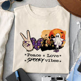 Peace Love Spooky vibes sublimation design, png for sublimation, Retro Halloween design, Halloween styles