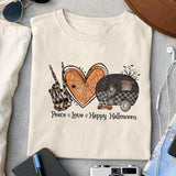 Peace Love Happy Halloween sublimation design, png for sublimation, Retro Halloween design, Halloween styles