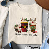 I believe in santa and coffee sublimation design, png for sublimation, Christmas PNG, Leopard Christmas PNG