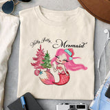 Holly Jolly mermaid sublimation design, png for sublimation, Christmas PNG, Retro pink christmas PNG