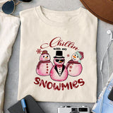 Chillin with my snowmies sublimation design, png for sublimation, Christmas PNG, Retro pink christmas PNG