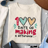 100 days of making a difference sublimation design, png for sublimation, Retro School design, School life PNG