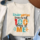 Kindergarten survived 100 days of me sublimation design, png for sublimation, Retro School design, School life PNG