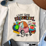 Livin' That Preschool Life sublimation design, png for sublimation, Retro School design, School life PNG