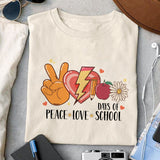 Peace Love 100 days of school sublimation design, png for sublimation, Retro School design, 100 days of school PNG