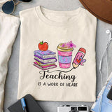 Teaching is a work of heart sublimation design, png for sublimation, Retro teacher PNG, Teacher life PNG