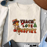 Teach Love Inspire sublimation design, png for sublimation, Christmas PNG, teacher Christmas PNG
