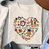 Teach love inspire sublimation design, png for sublimation, Christmas PNG, teacher Christmas PNG