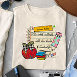 She works willingly with her hands #teacherlife sublimation design, png for sublimation, Retro School design, School life PNG