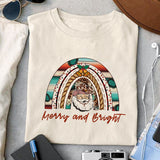 Merry and Bright sublimation design, png for sublimation, Christmas PNG, Western christmas PNG