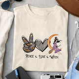 Peace Love Witch sublimation design, png for sublimation, Witch PNG, Halloween characters PNG