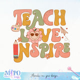 Teach love inspire sublimation design, png for sublimation, Retro teacher PNG, Teacher life PNG
