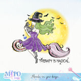 Therapy is magical sublimation design, png for sublimation, Witch PNG, Halloween characters PNG
