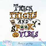 Thick thighs and spooky vibes sublimation design, png for sublimation, Retro Halloween design, Halloween styles