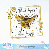 Think happy Bee happy Sublimation design, png for sublimation, Retro sunflower PNG, Honey Bee png