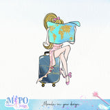 Travel girl sublimation design, png for sublimation, Hobbies png, Travel vibes PNG