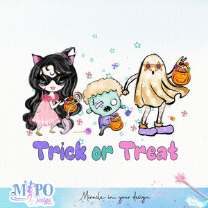 Trick or treat sublimation design, png for sublimation, Retro Halloween design, Halloween Kid PNG