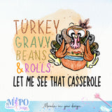 Turkey Gravy Beans and Rolls Let Me See That Casserole sublimation design, png for sublimation, Holidays design, Thanksgiving sublimation