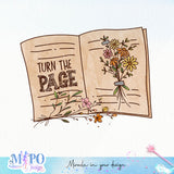 Turn the page sublimation design, png for sublimation, reading vibes png, book lover png