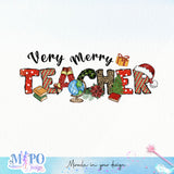Very merry teacher sublimation design, png for sublimation, Christmas PNG, teacher Christmas PNG