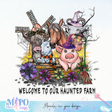 Welcome To Our Haunted Farm sublimation design, png for sublimation, Farm Animials vibes png, halloween animals png