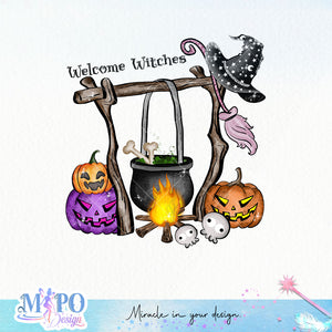 Welcome Witches sublimation design, png for sublimation, Witch PNG, Halloween characters PNG