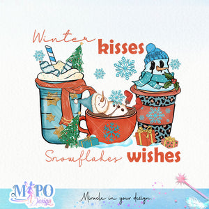 Winter kisses snowflakes wishes sublimation 