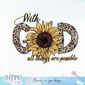 With God all things are possible sublimation design, png for sublimation, Retro sunflower PNG, hobbies vibes png