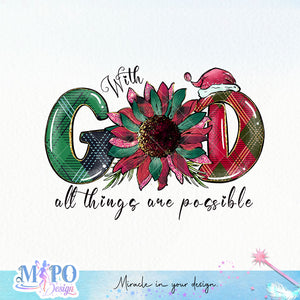 With god all things are posible sublimation design, png for sublimation, Christmas PNG, Retro pink christmas PNG