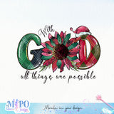 With god all things are posible sublimation design, png for sublimation, Christmas PNG, Retro pink christmas PNG