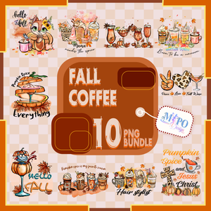 Fall Coffee PNG BUNDlE, PNG For Sublimation, Fall PNG Bundle, Coffee Design Bundle