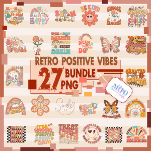 Retro Positive Vibes Bundle, Motivational Png Bundle, Retro Inspirational Png, Be KIND Png Sublimation