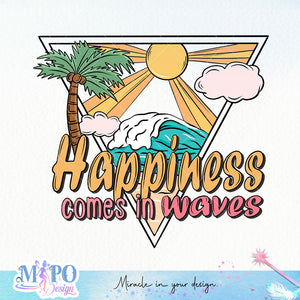 Happyness comes in waves sublimation design, png for sublimation, Summer png, Beach vibes PNG